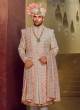 Anarkali Style Wedding Sherwani In Cream Color